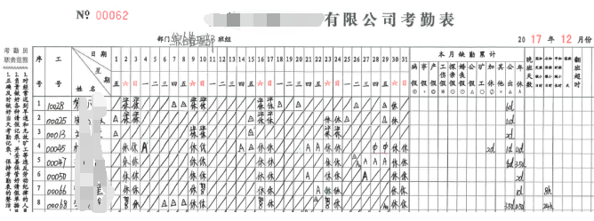 手工考勤报表